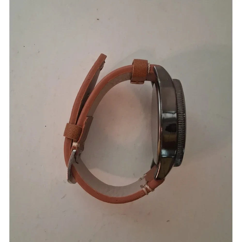 Chronograph Watch Dark Brown face Brown subdials Brown leather strap Working